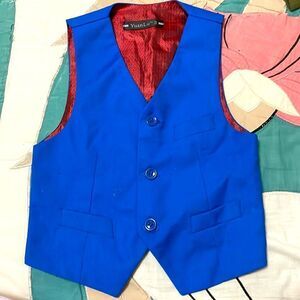 3/$15 Toddler Boys red blue polyester button up blazer sleeveless vest suit